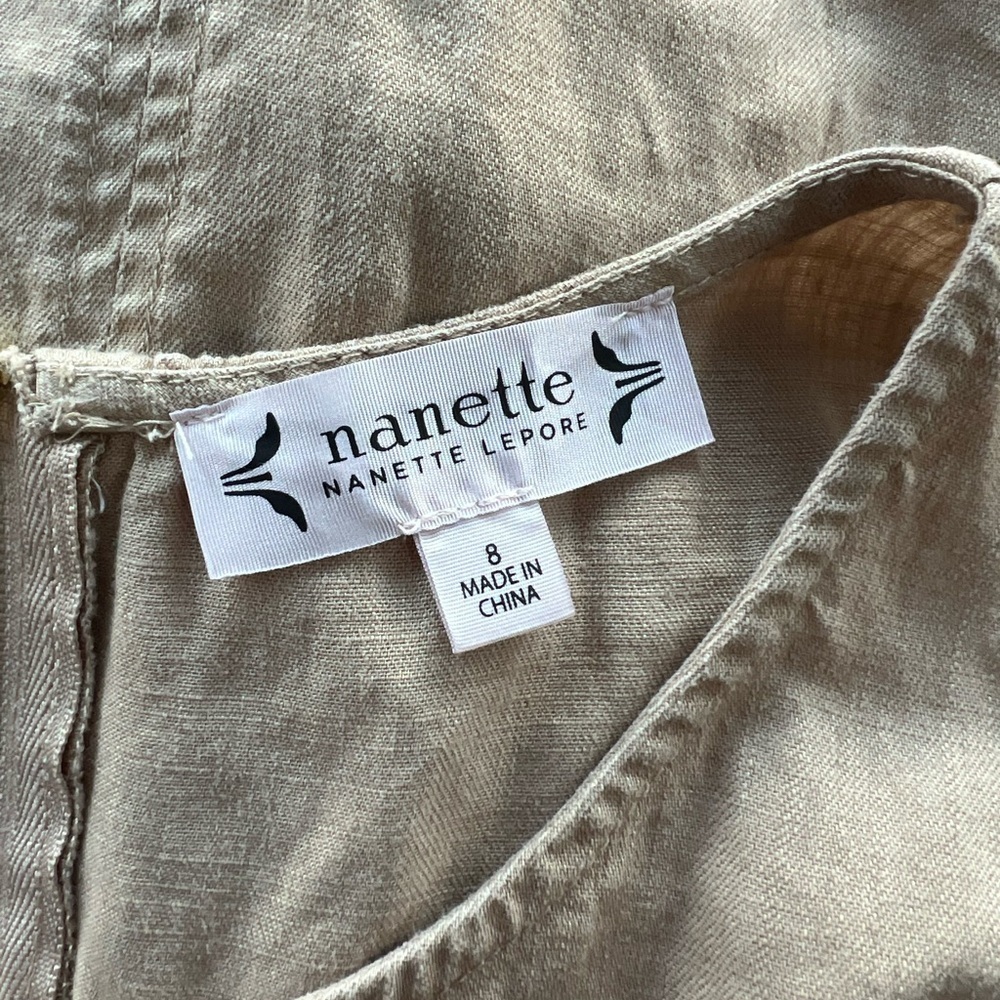 Nanette Lepore Hi-Lo Asymetrical Linen Blend Dress w/Fringe Hem, Beige/White, 8 - Picture 8 of 10